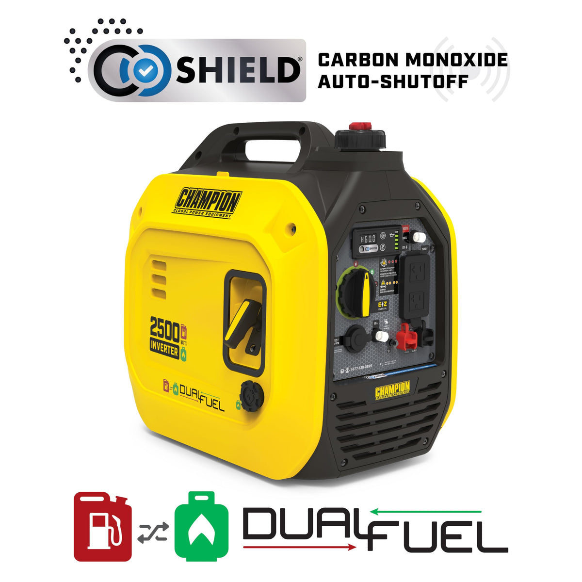 Champion 2500W Dual Fuel Ultralight Inverter Generator, CO Shield