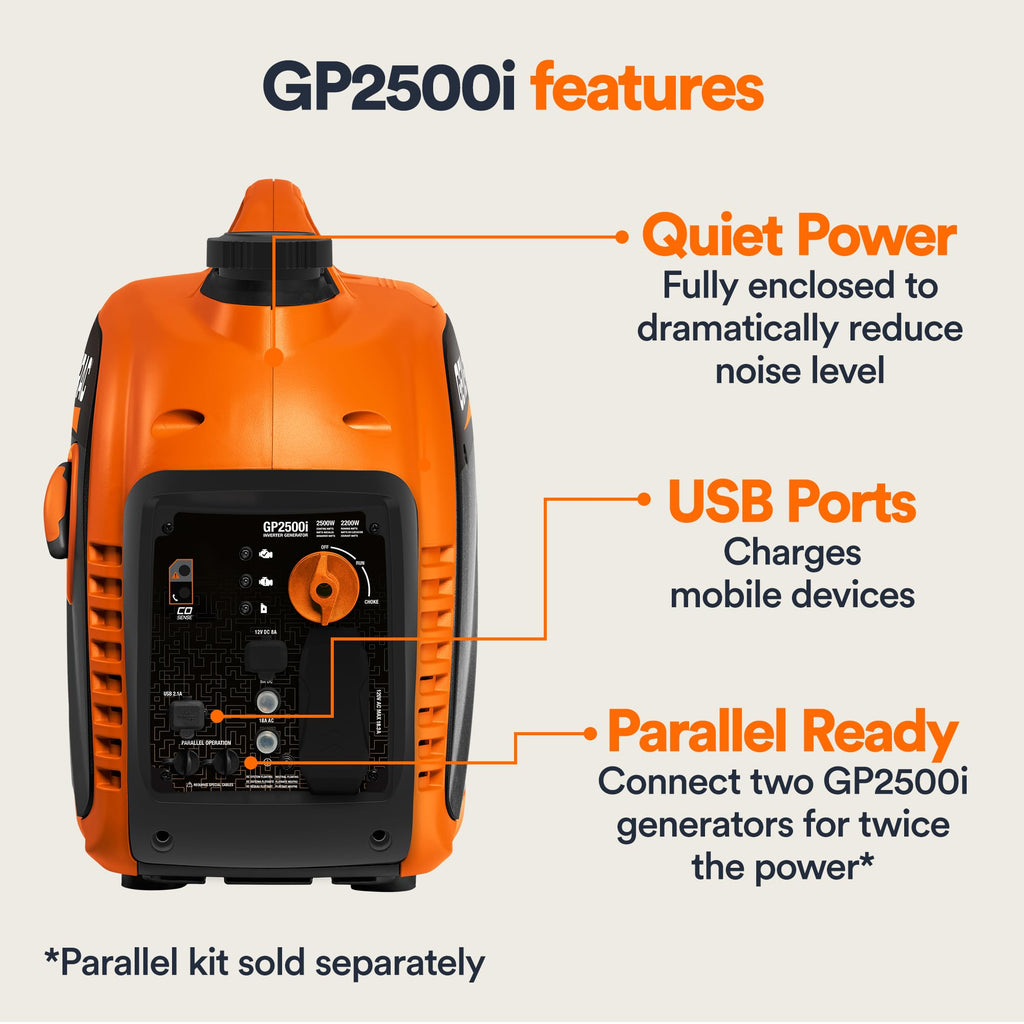 Generac GP2500i 2500W Portable Inverter Generator with COsense
