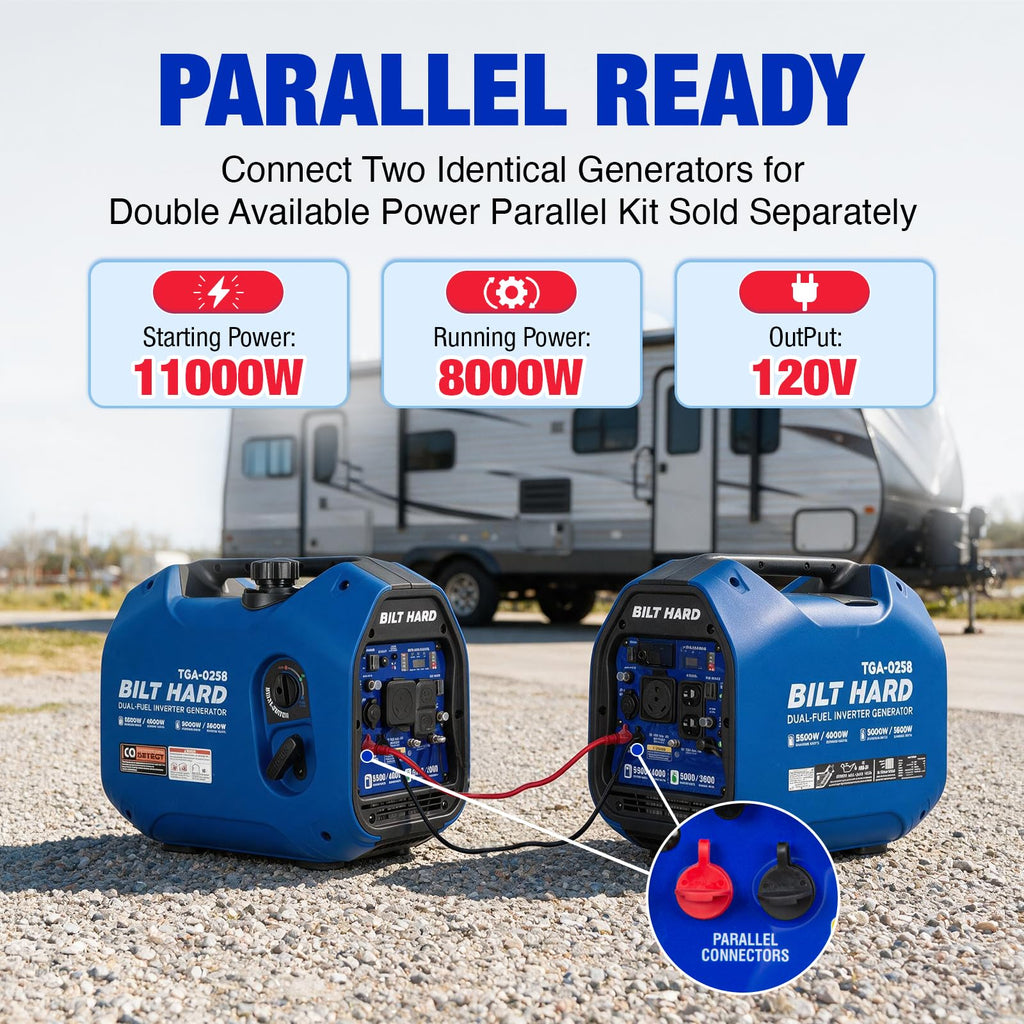 BILT HARD 5500W Dual Fuel Inverter Generator, Electric Start