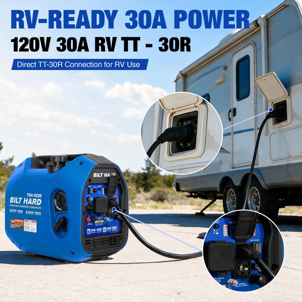 BILT HARD 5500W Dual Fuel Inverter Generator, Electric Start